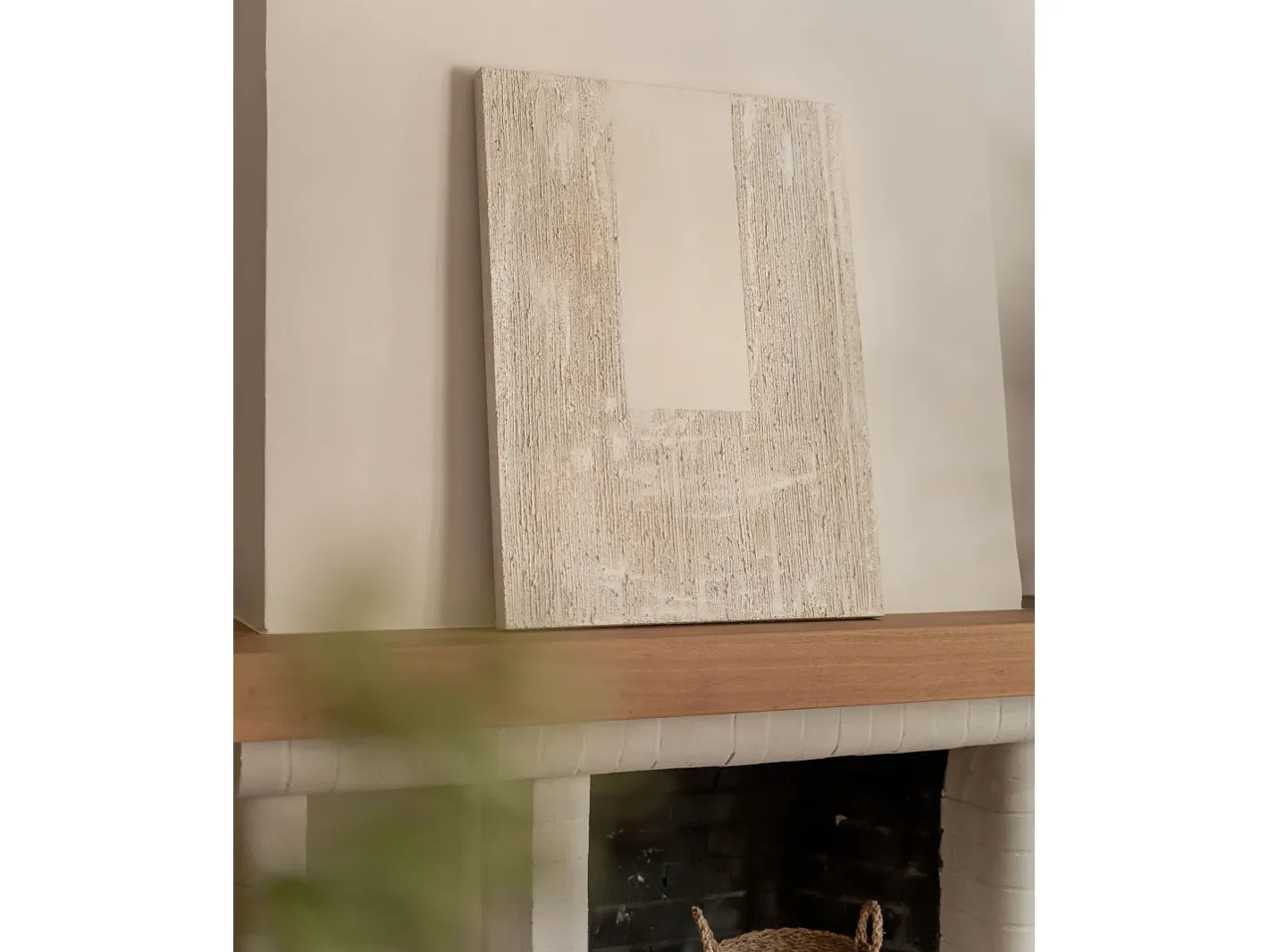 Sale DECOWOOD Cuadro decorativo sobre lienzo de algodón con marco de madera blanco pintado artesanalmente con pintura al oleo de 60x80cm - DEVA - Beige