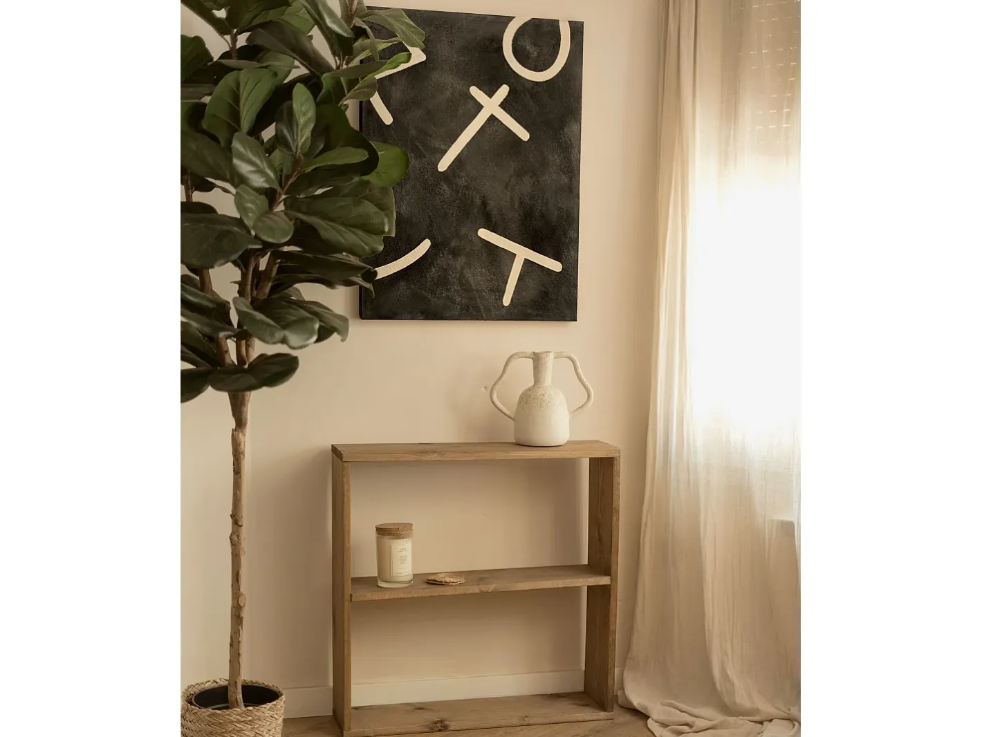 Outlet DECOWOOD Cuadro decorativo sobre lienzo de algodón con marco de madera negro pintado artesanalmente con pintura al oleo de 100x150cm - SILVANA - Multicolor