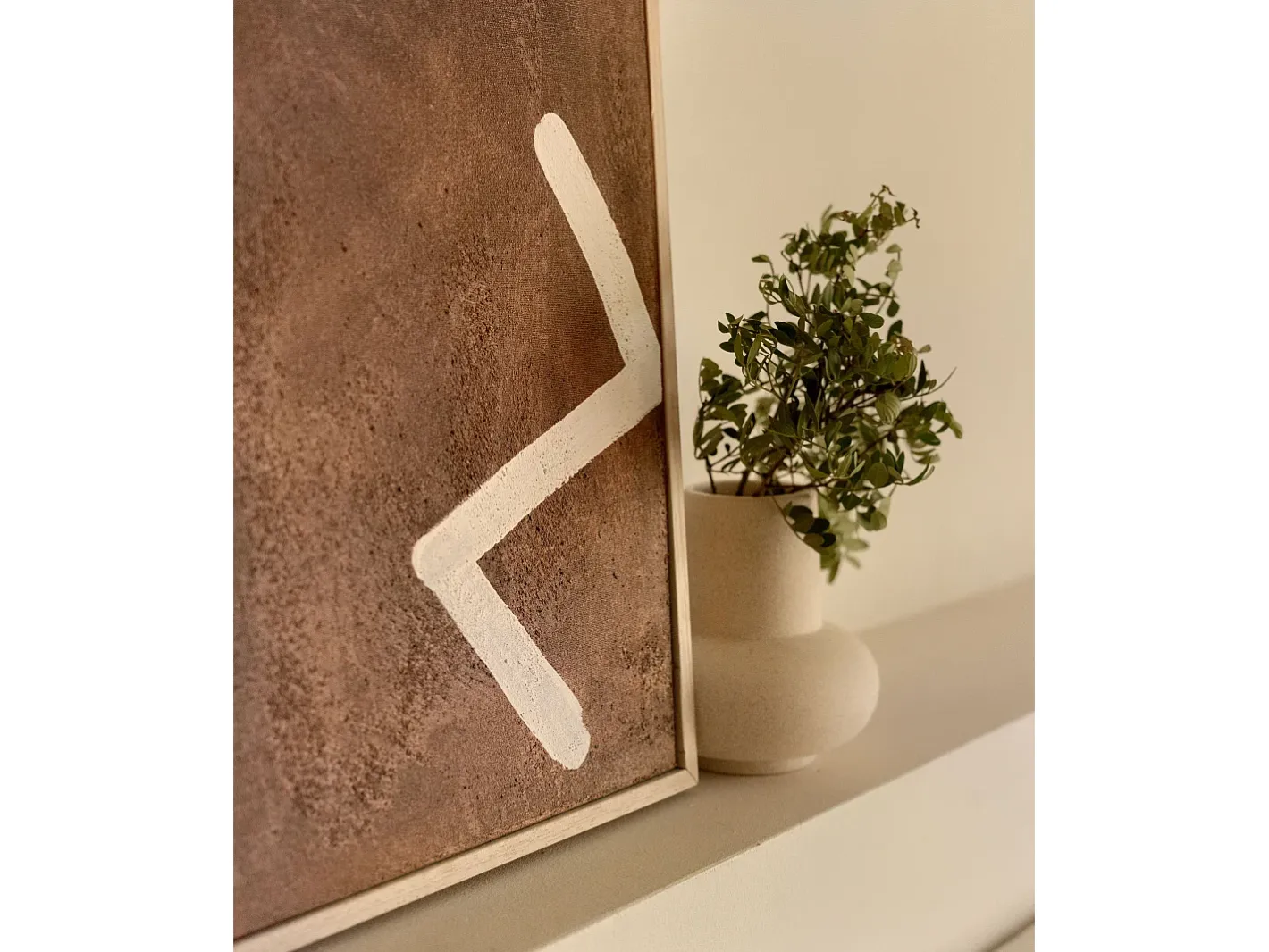 DECOWOOD Cuadro decorativo sobre lienzo de algodón con marco de madera blanco pintado artesanalmente con pintura al oleo de 100x150cm - SILVANA - Multicolor