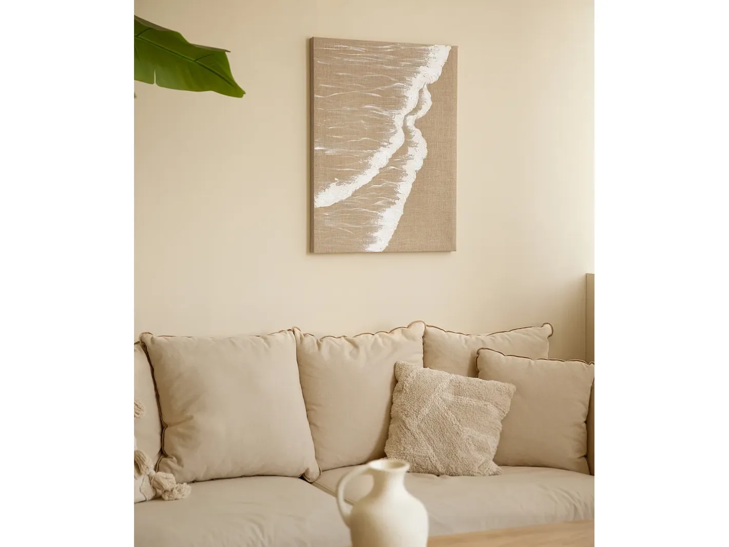 Online DECOWOOD Cuadro decorativo sobre lienzo de lino con marco de madera blanco pintado artesanalmente con pintura al oleo de 60x80cm - ADRIANA - Multicolor