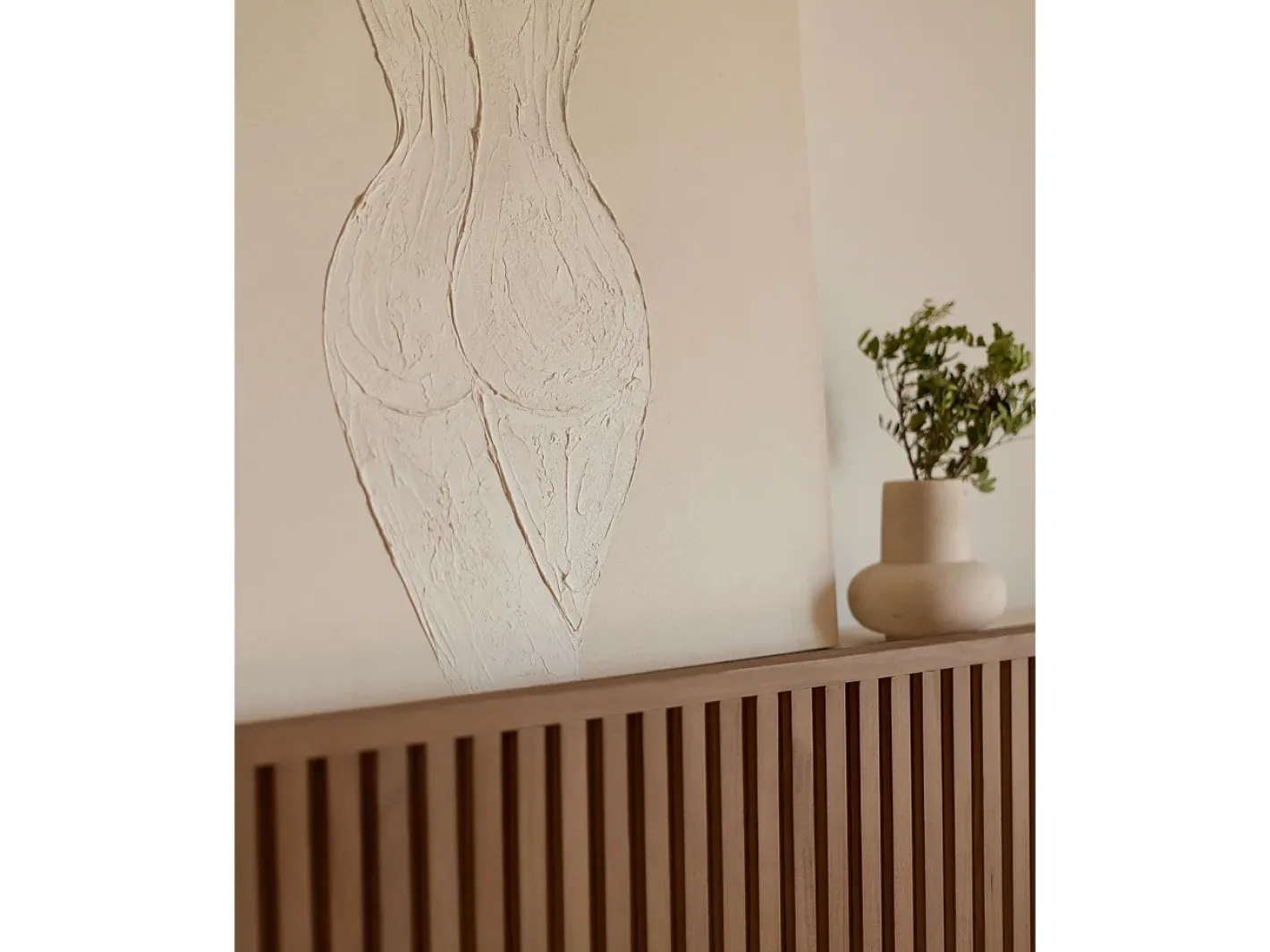 DECOWOOD Cuadro decorativo sobre lienzo de algodón con marco de madera marrón claro pintado artesanalmente con pintura al oleo de 60x80cm - LEO - Beige Hot