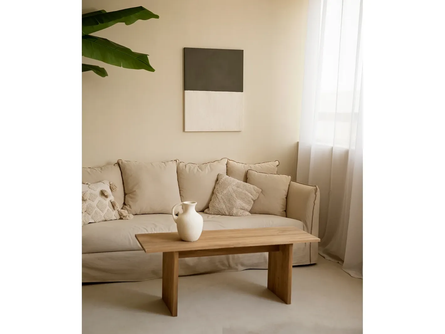 DECOWOOD Cuadro decorativo sobre lienzo de algodón con marco de madera marrón oscuro pintado artesanalmente con pintura al oleo de 80x100cm - MARINA - Multicolor Online