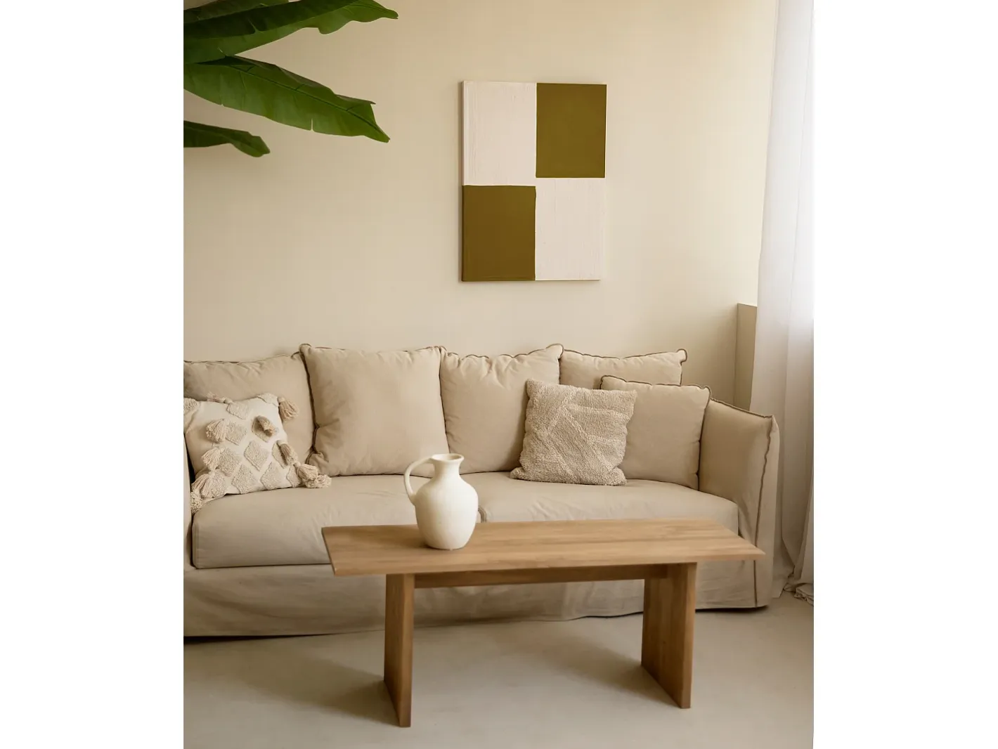 DECOWOOD Cuadro decorativo sobre lienzo de algodón con marco de madera blanco pintado artesanalmente con pintura al oleo de 100x150cm - PRISMA - Multicolor Sale