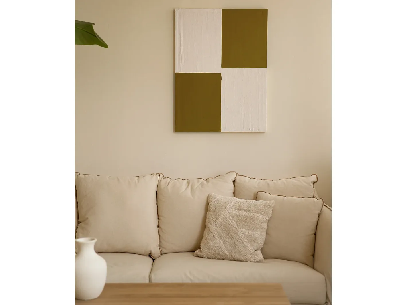 DECOWOOD Cuadro decorativo sobre lienzo de algodón con marco de madera blanco pintado artesanalmente con pintura al oleo de 100x150cm - PRISMA - Multicolor Sale