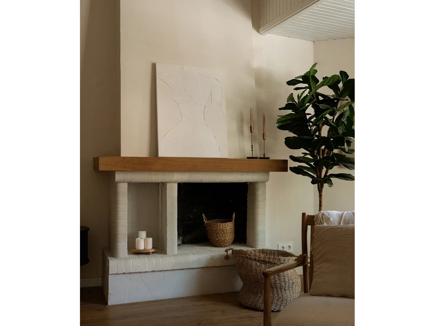 DECOWOOD Cuadro decorativo sobre lienzo de algodón con marco de madera blanco pintado artesanalmente con pintura al oleo de 100x150cm - GALA - Beige Discount