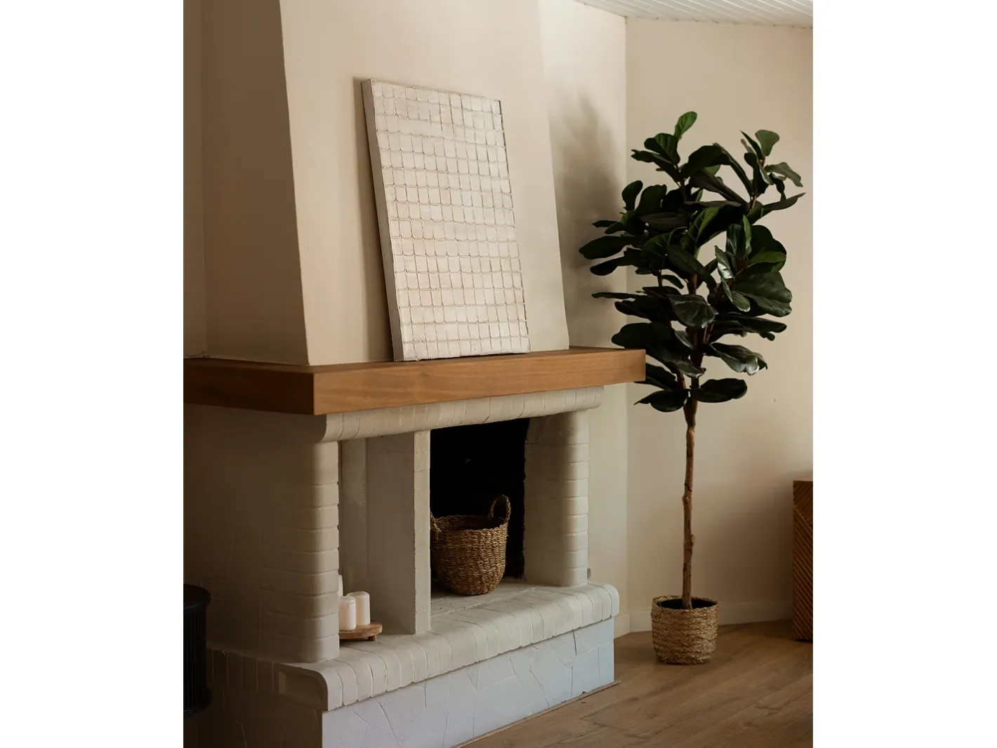 Best DECOWOOD Cuadro decorativo sobre lienzo de algodón con marco de madera marrón oscuro pintado artesanalmente con pintura al oleo de 100x150cm - JAN - Beige