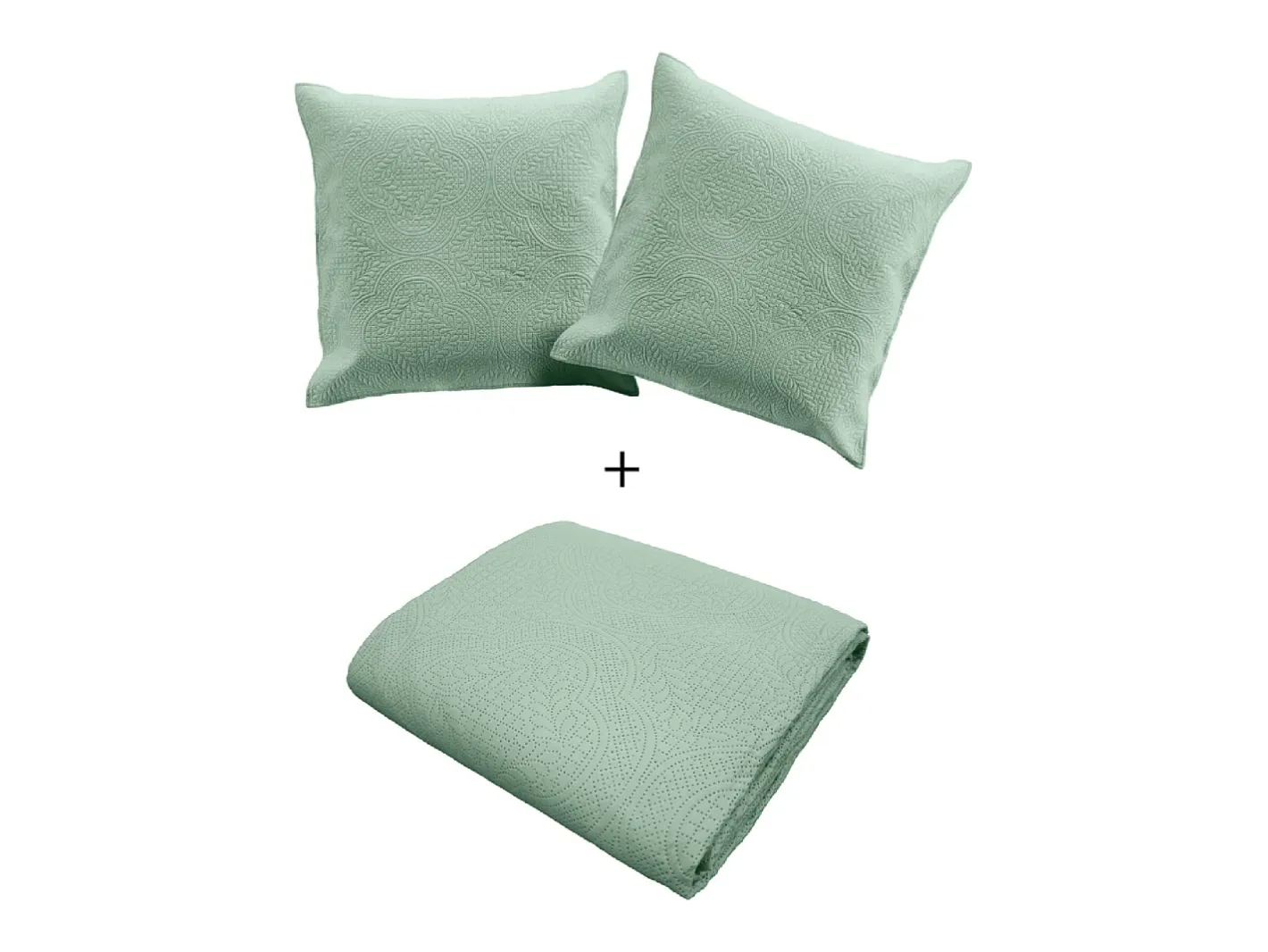 Douceur d'intérieur Cubre Cama Acolchado y 2 Fundas de Almohada Romane Verde