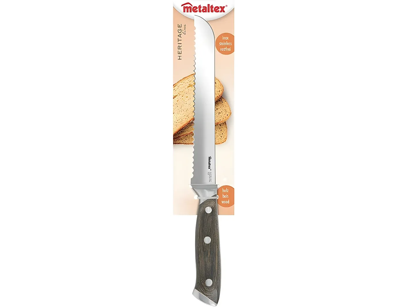 METALTEX Cuchillo de Pan HERITAGE 20 cm Madera Pakka Acero Inoxidable Molibdeno-Vanadio Best