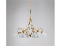 Lámpara Suspendida-Dallas - Lámpara de araña con efecto decapé y oro antiguo, cristal blanco, 8 luces Marfil
