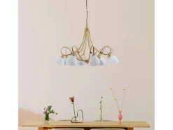 Lámpara Suspendida-Dallas - Lámpara de araña con efecto decapé y oro antiguo, cristal blanco, 8 luces Marfil