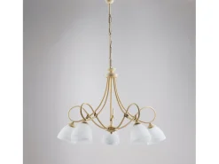 Lámpara Suspendida-Dallas - Lámpara de araña con efecto decapé y cristal blanco, acabado oro antiguo, 5 luces Marfil