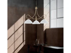 Lámpara Suspendida-Dallas - Lámpara de araña con efecto decapé y oro antiguo, cristal blanco, 3 luces Marfil