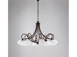 Lámpara Suspendida-Dallas - Lámpara de araña negra con acabado óxido y oro antiguo, cristal blanco, 8 luces Marru00f3n chocolate