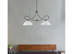 Outlet Dallas - Lámpara de araña negra con óxido y oro antiguo, cristal blanco, 2 luces Marru00f3n chocolate