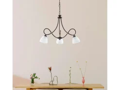 Clearance Dallas - Lámpara de araña negra con decoración óxido y oro antiguo, difusores de cristal blanco, 3 luces Marru00f3n chocolate