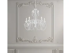 Lámpara Suspendida-Damasco - Lámpara blanca shabby chic con pedrería de cristal, 5 luces Ø63 cm Blanco