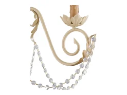 Lámpara Suspendida-Damasco - Lámpara de hierro lacado con decoración. Efecto decapé y acabados oro antiguo con pedrería de cristal 3 luces 120 - Ø47 Marfil