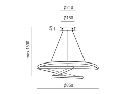 Diva - Lámpara colgante LED regulable 80W - Diseño moderno en aluminio satinado, luz cálida 3000K, aros entrelazados d.85cm Blanco Discount