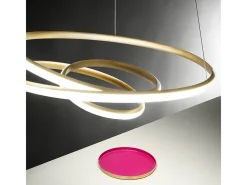 Discount Diva - Lámpara colgante LED regulable 47W - Diseño moderno en aluminio oro cepillado, luz cálida 3000K, anillos entrelazados d.65cm Dorado