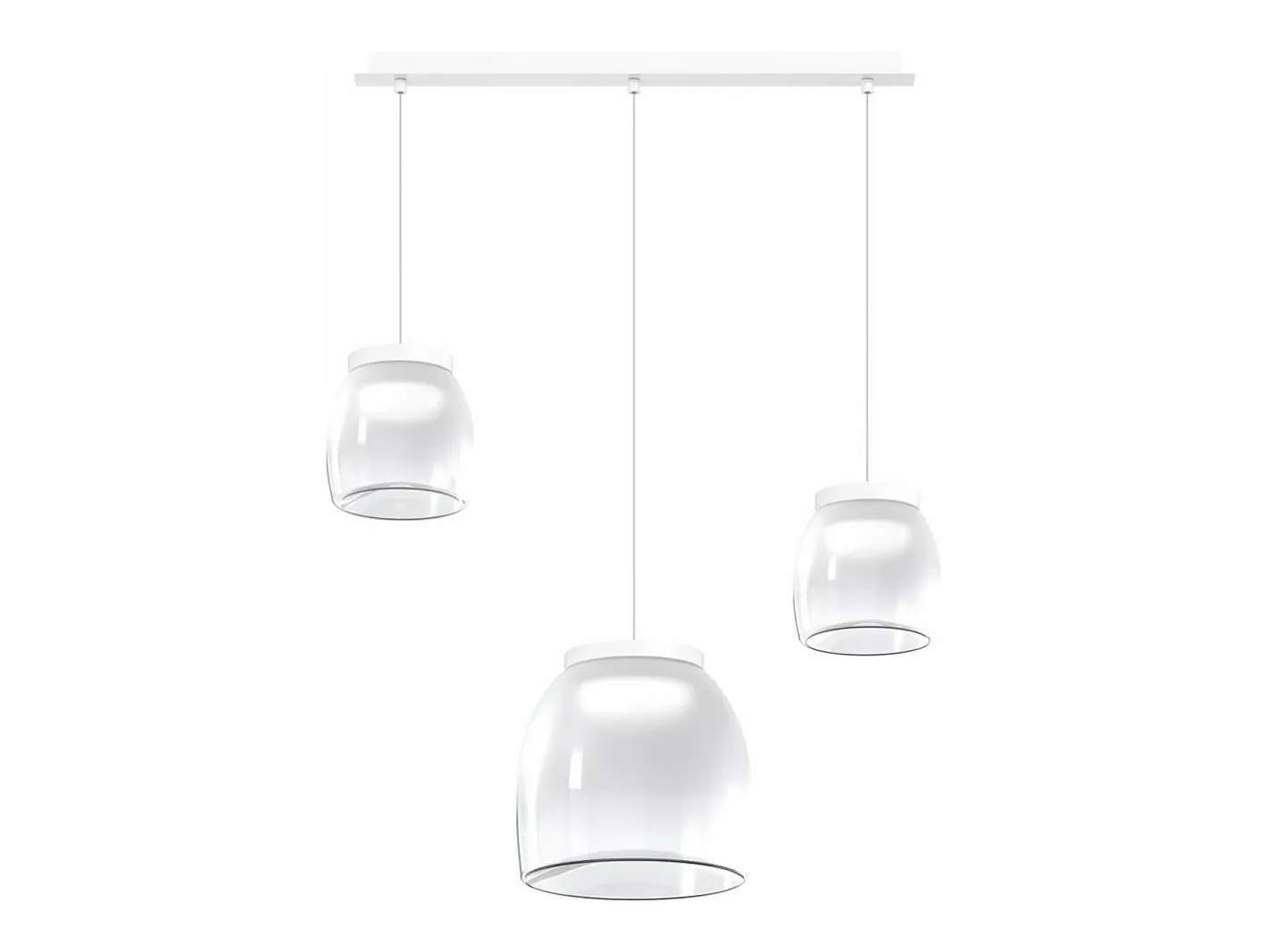Discount Drum Sosp. Rettangolare Bianco 3 Luci Vetri 2 Pic. + 1 Gr. Decoro Bianco Blanco