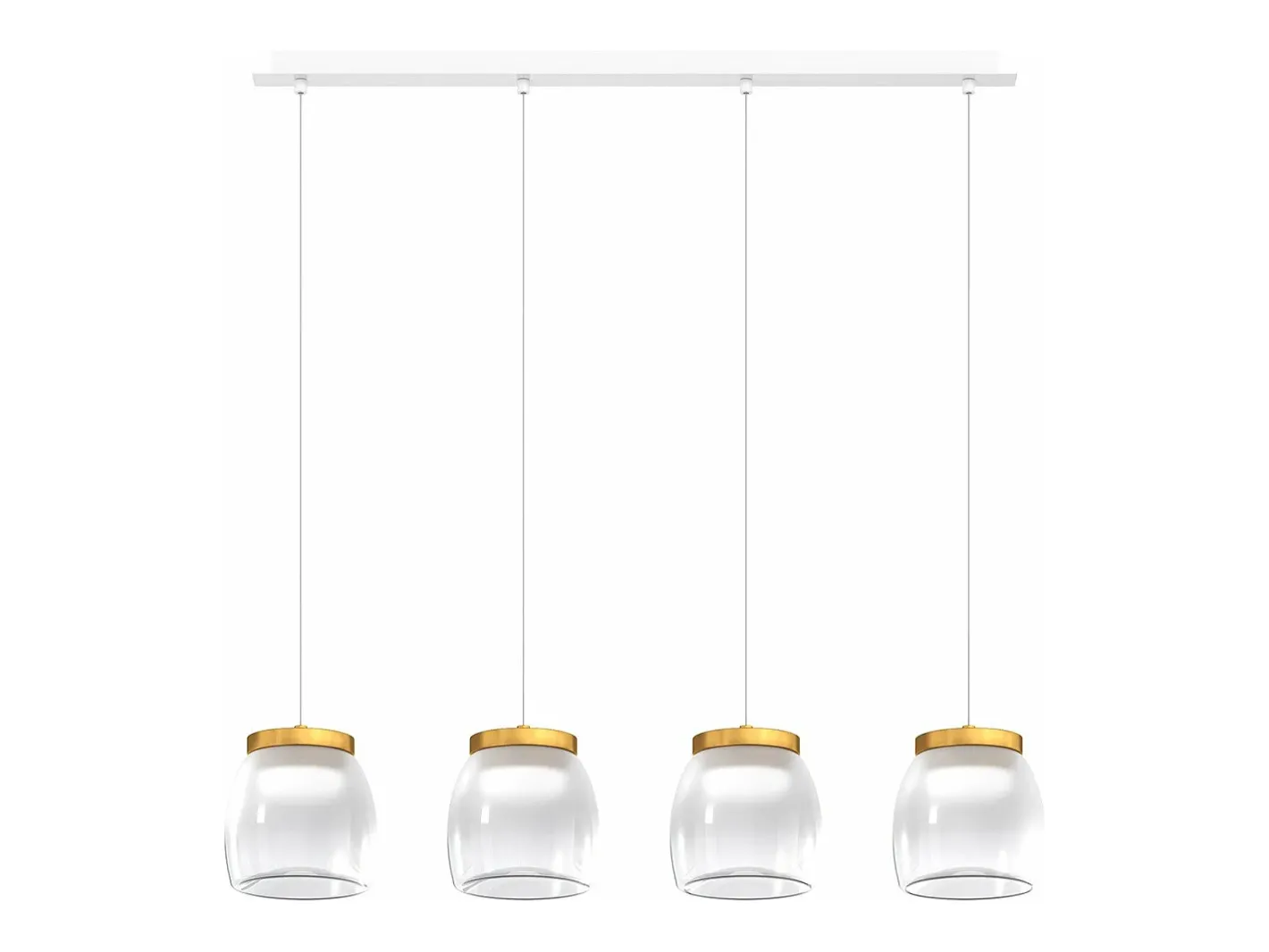 Clearance Drum Sosp. Rettangolare Bianco 4 Luci Vetri Piccoli Decoro Oro Opaco Dorado