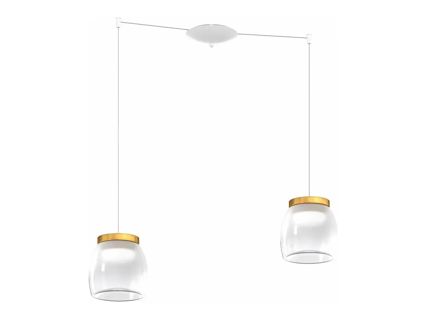 Lámpara Suspendida-Drum Sosp. Spostabile Bianco 2 Luci Vetri Piccoli Decoro Oro Opaco Dorado