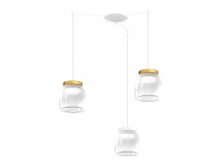 Drum Sosp. Spostabile Bianco 3 Luci Vetri Piccoli Decoro 2 X Oro Opaco + 1 X Bianco Dorado Hot