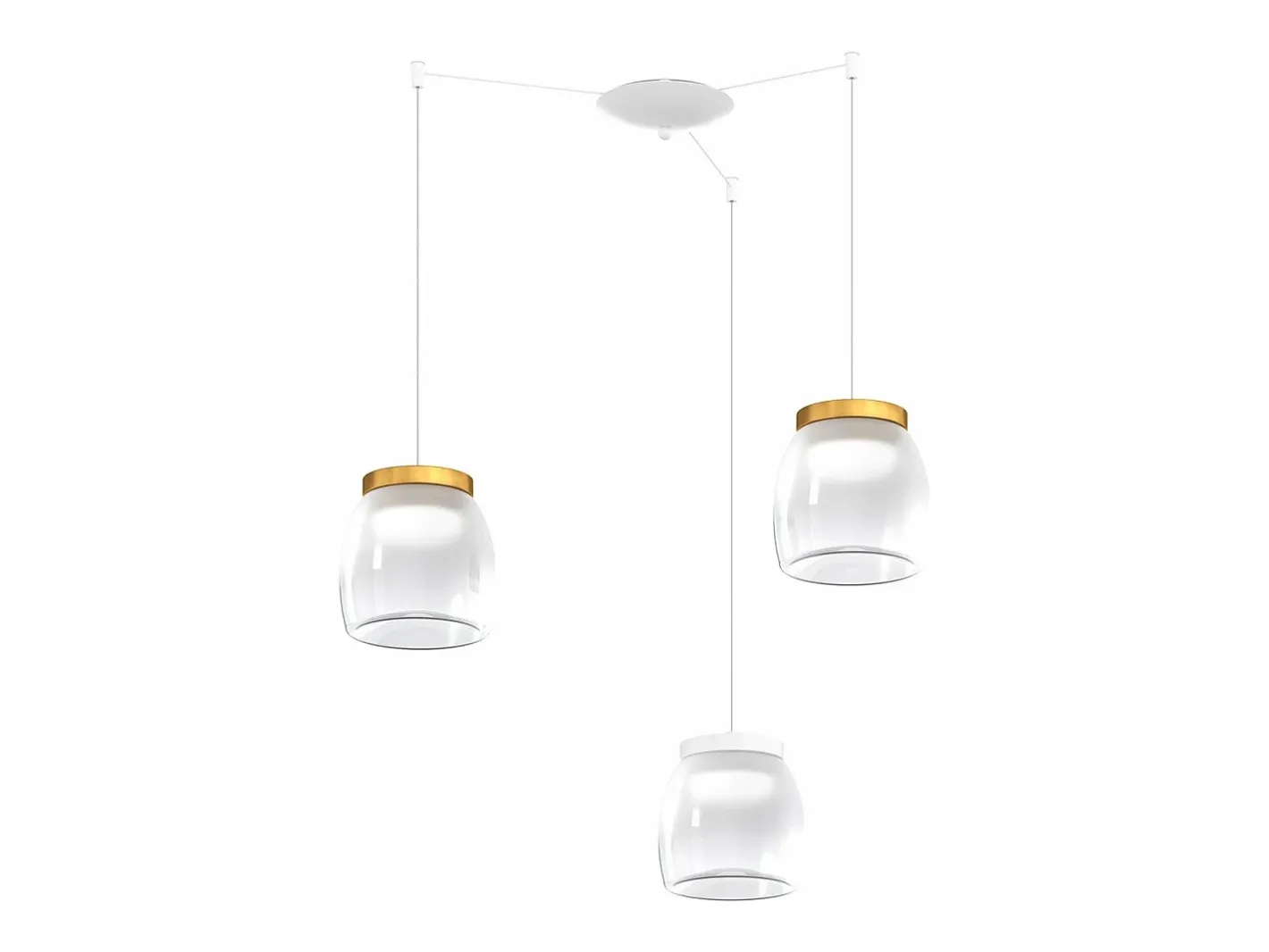 Drum Sosp. Spostabile Bianco 3 Luci Vetri Piccoli Decoro 2 X Oro Opaco + 1 X Bianco Dorado Hot