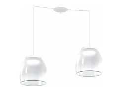 Lámpara Suspendida-Drum Sosp. Spostabile Bianco 2 Luci Vetri Grandi Decoro Bianco Blanco