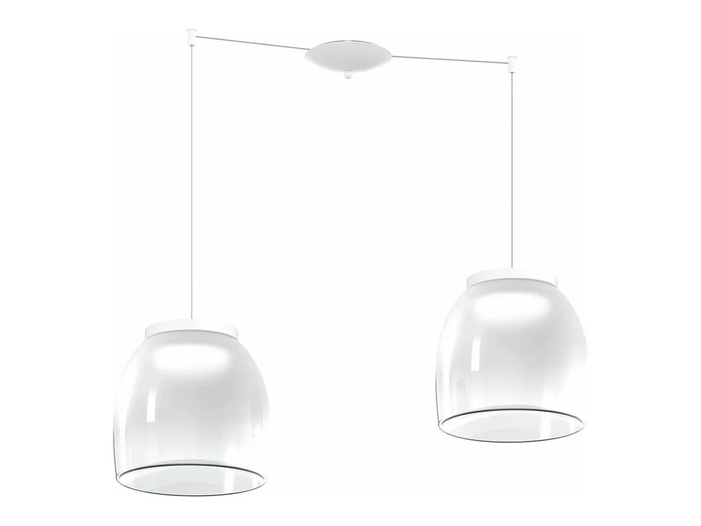 Lámpara Suspendida-Drum Sosp. Spostabile Bianco 2 Luci Vetri Grandi Decoro Bianco Blanco