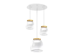Lámpara Suspendida-Drum Sosp. Tonda Bianco 3 Luci Vetri 2 Pic. + 1 Gr. Decoro Oro Opaco Dorado