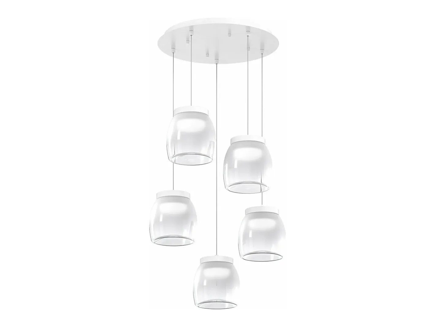 Lámpara Suspendida-Drum Sosp. Tonda Bianco 5 Luci Vetri Piccoli Decoro Bianco Blanco