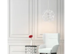 Lámpara Suspendida-Edera - Lámpara de araña de hierro lacado en con decoración. Efecto shabby chic y pedrería de cristal 1 luz X 97 - Ø30 - BL50-1-BCO Blanco