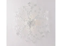 New Edera - Lámpara de techo blanca shabby chic con pedrería de cristal, 6 luces Ø80 cm Blanco