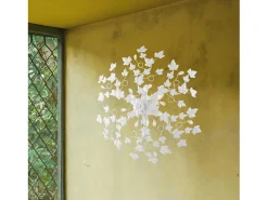 New Edera - Lámpara de techo blanca shabby chic con pedrería de cristal, 6 luces Ø80 cm Blanco