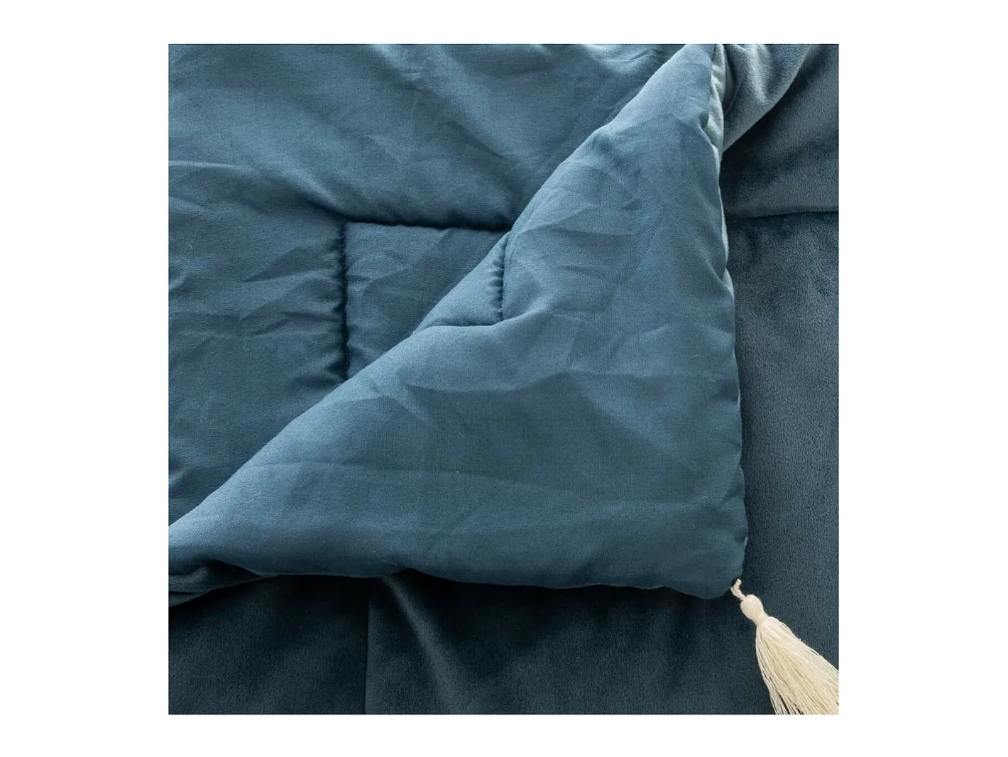 Atmosphera Edredón de terciopelo con borlas 80 x 180 cm Azul Discount