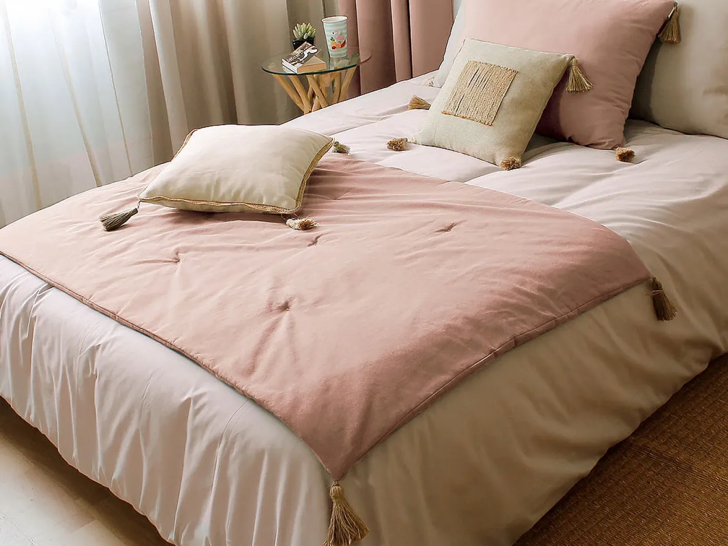 ENJOY HOME Edredón Panama con borlas de yute Rosa Sale