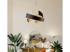 Elisa - Lámpara colgante negra con decoración interior dorada y cables de acero ajustables, 3 luces Dorado