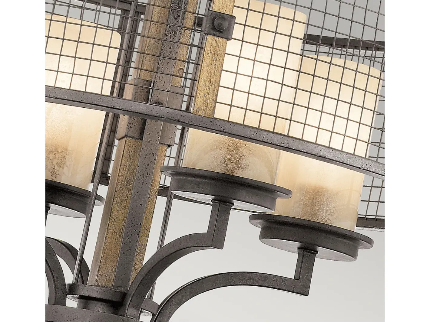 Lámpara Suspendida-Elstead Ahrendale Multi Arm Chandelier 4 Light Mesh Iron Finish, E27 Gris