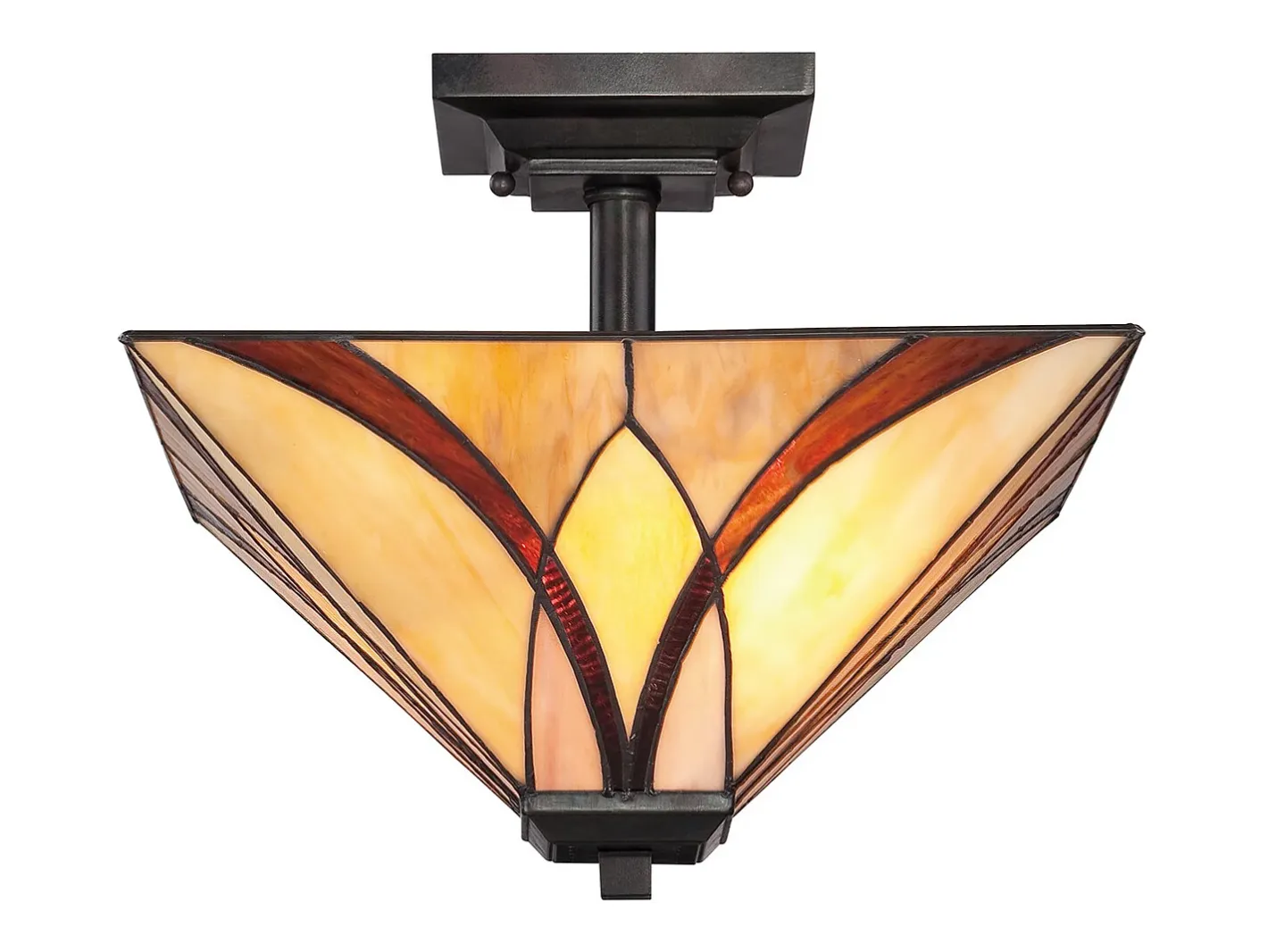 Elstead Asheville 2 Ljus Semi Flush Taklampa Brons, Tiffany Glass, E27 Bronce
