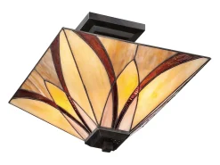 Elstead Asheville 2 Ljus Semi Flush Taklampa Brons, Tiffany Glass, E27 Bronce