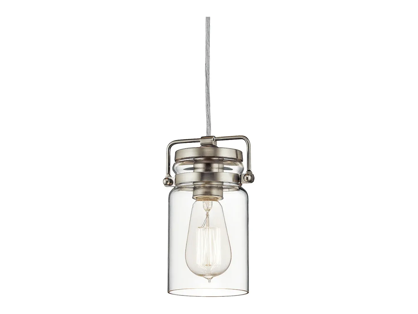 Elstead Brinley 1 Light Ceiling Mini Pendel Borstad Nickel, E27 Gris