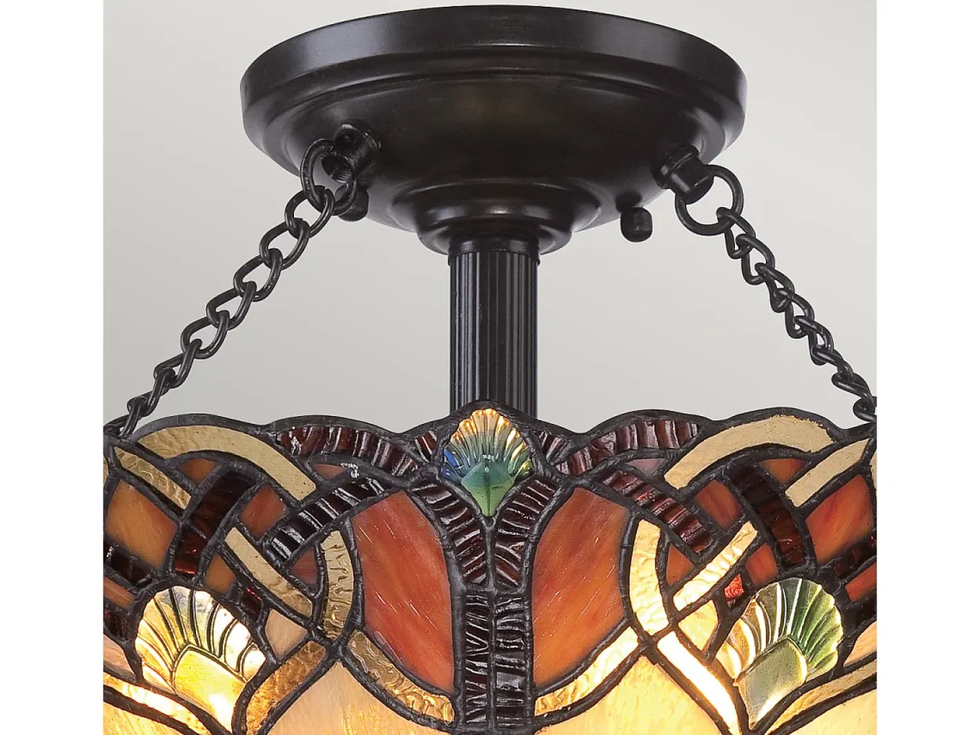 Elstead Cambridge 2 Ljus Semi Flush Ceiling Light Vintage Bronze, Tiffany Glass, E27 Bronce Online