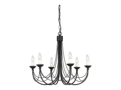 Lámpara Suspendida-Elstead Carisbrooke 6 ljus multiarm ljuskrona svart finish - glasskärmar ingår inte, E14 Negro