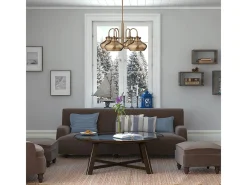 Lámpara Suspendida-Elstead Hinkley Congress Pendelljus Multi Arm Dome Shades 4x E27 Borstad Caramel Marru00f3n