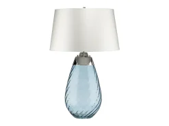 Lámpara De Mesa-Elstead Lena 2 ljus stor blå bordslampa med off-white skärm, blåtonat glas, off-white skärm, E27 Blanco