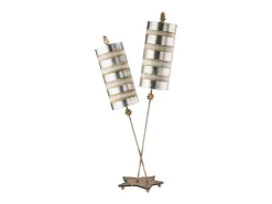 Lámpara De Mesa-Elstead Nettle Luxe 2 Ljus Bordslampa Cream, Silver Leaf, E27 Beige