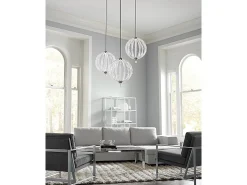 Lámpara Suspendida-Elstead Oberlin LED 2 Ljus Medium Sfäriskt Tak Pendel Satin Nickel Gris