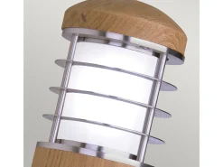 Iluminación Exterior-Elstead Poole 1 Ljus Vägglampa utomhus i rostfritt stål, teak IP44, E27 Marru00f3n