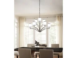 Lámpara Suspendida-Elstead Prospect Park 9 Lätt flerarmad ljuskrona satinnickel, kromfinish, E27 Gris